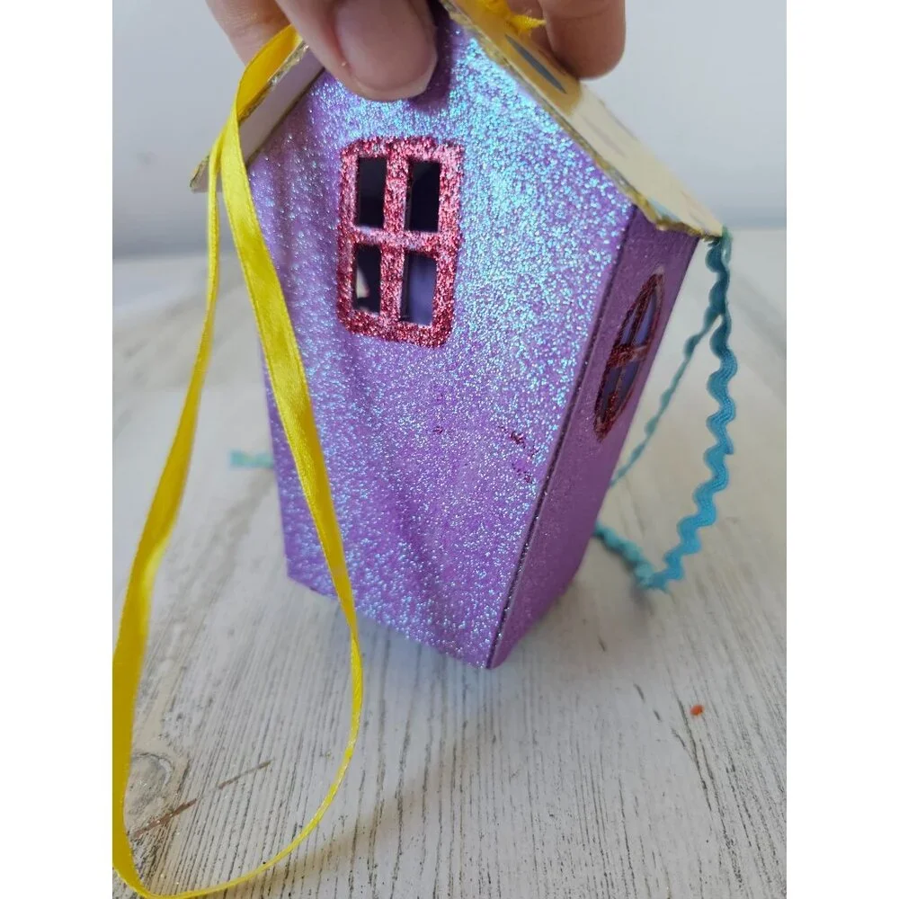 Katherine's collection mini cardboard purple glitter birdhouse village unique sp